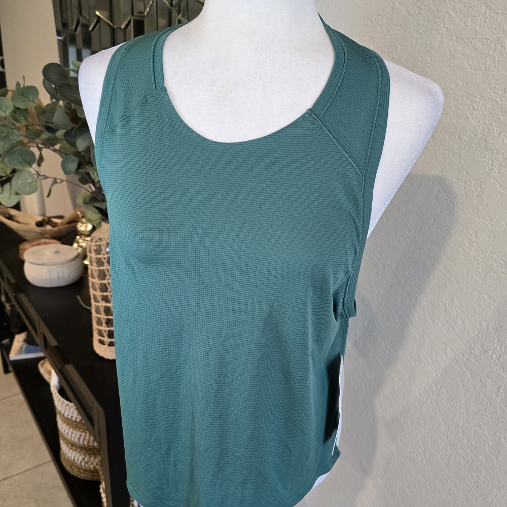 Athleta Women's Grid Knit Singlet Tank Trillium Green Yoga Athleisure L - Picture 9 of 10